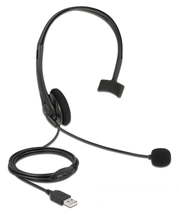 27177 DELOCK headphones με μικρόφωνο 27177, mono, USB, volume control, μαύρα - Image 1
