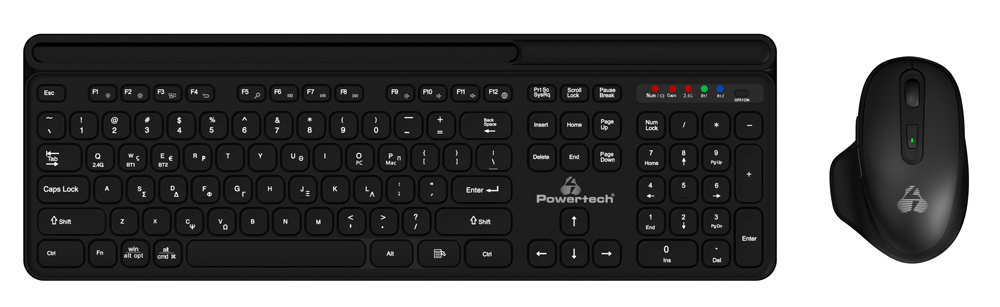 PT-1154 POWERTECH set ποντίκι & πληκτρολόγιο PT-1154, 2.4GHz & Bluetooth, μαύρο - Image 1