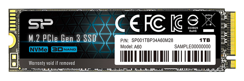SP001TBP34A60M28 SILICON POWER SSD PCIe Gen3x4 P34A60 M.2 2280, 1TB, 2.200-1.600MB/s - Image 1